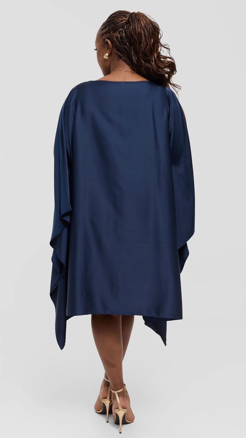 Vivo Knee Length Kaftan In Satin - Navy Blue