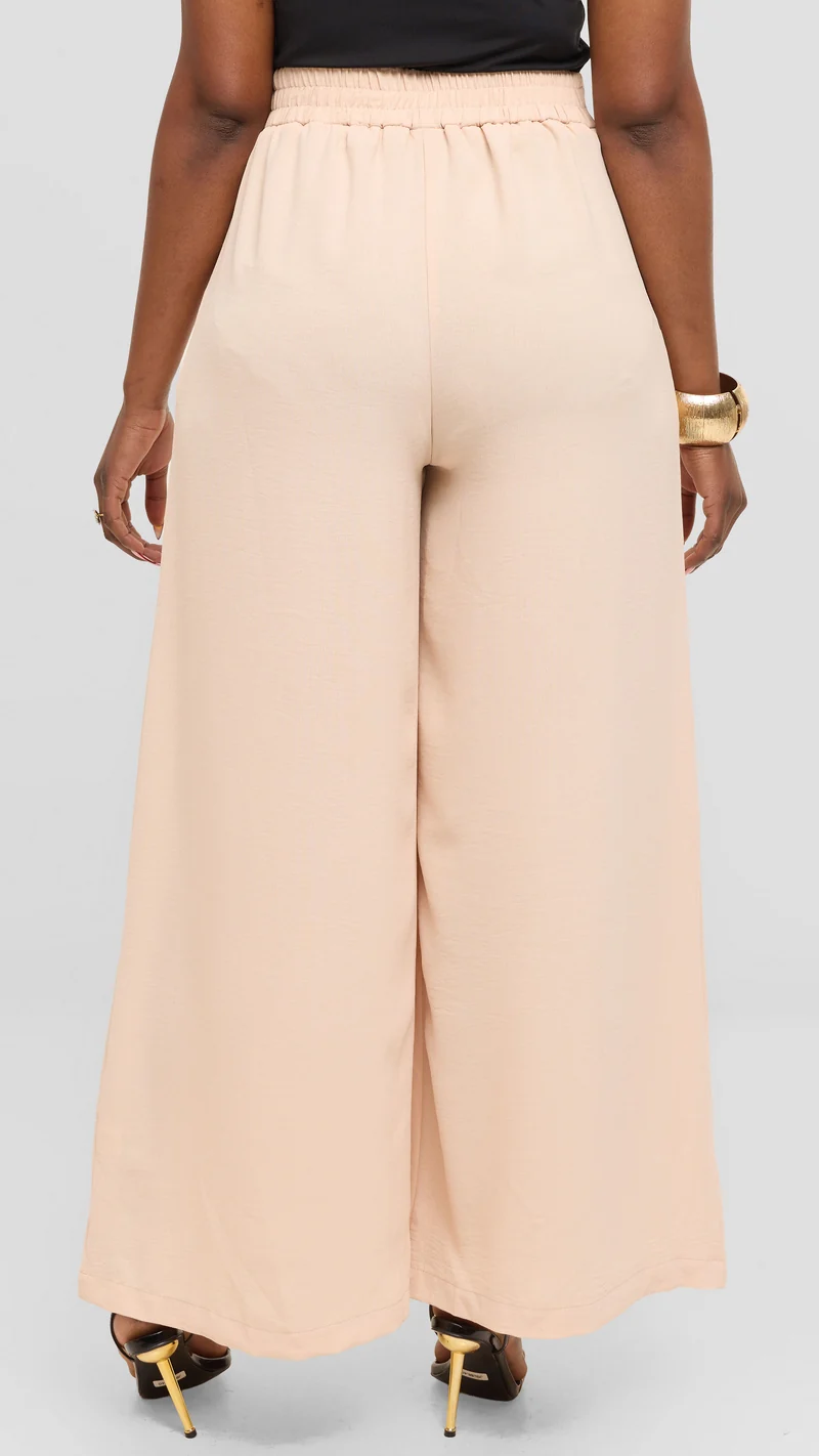 Vivo Wide Leg Pants in Textured Crepe - Light Beige