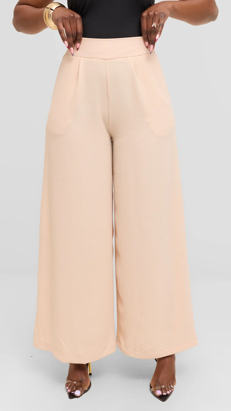 Vivo Wide Leg Pants in Textured Crepe - Light Beige