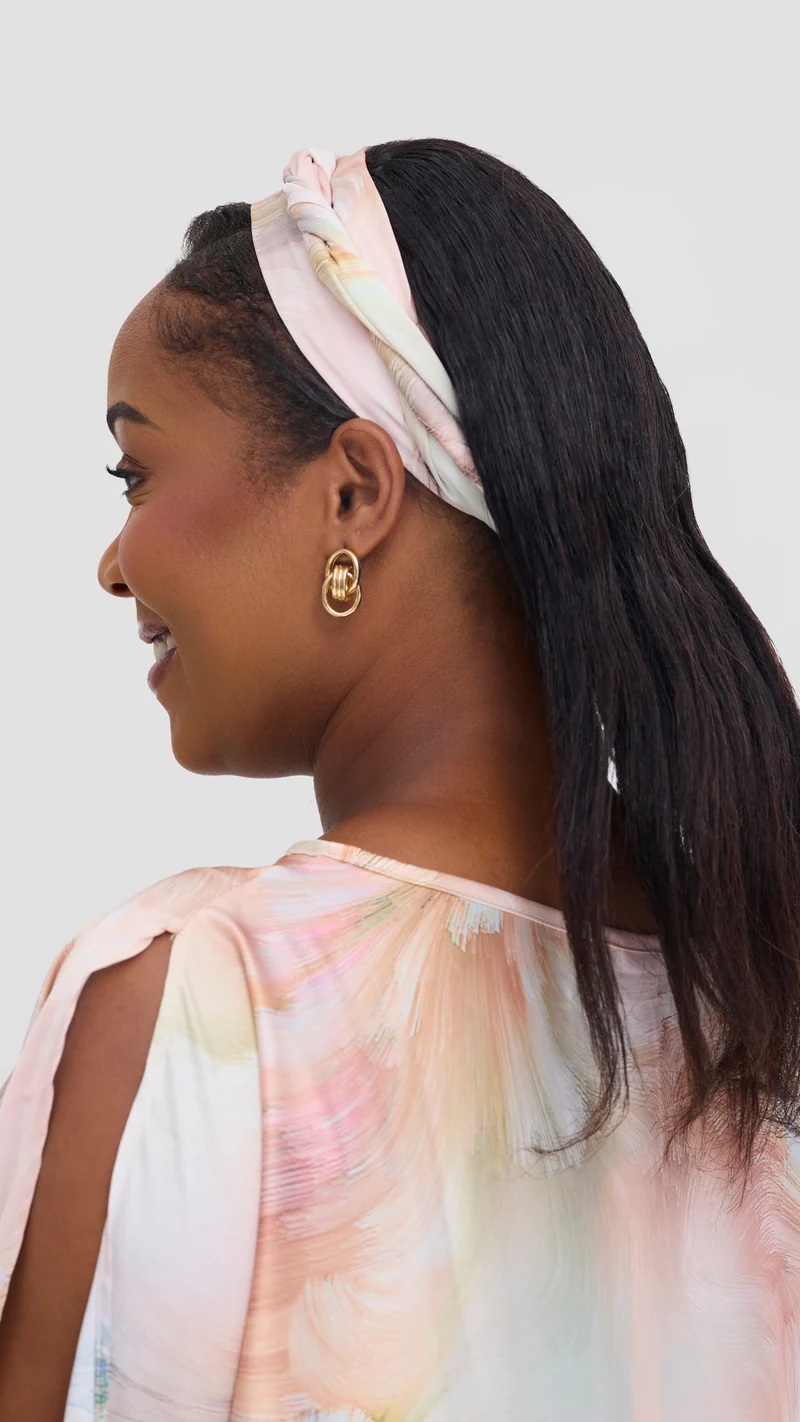 Vivo Knee Length Kaftan in Satin - Rust / Pink Print