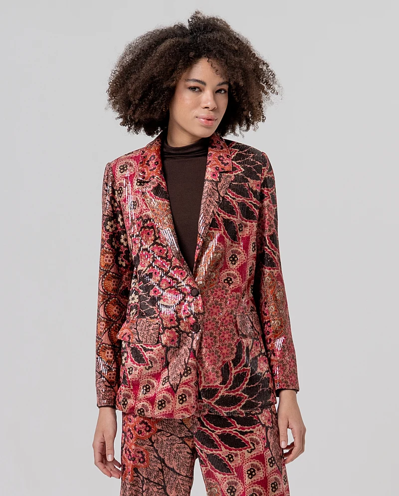 Veston à paillettes et imprimé floral