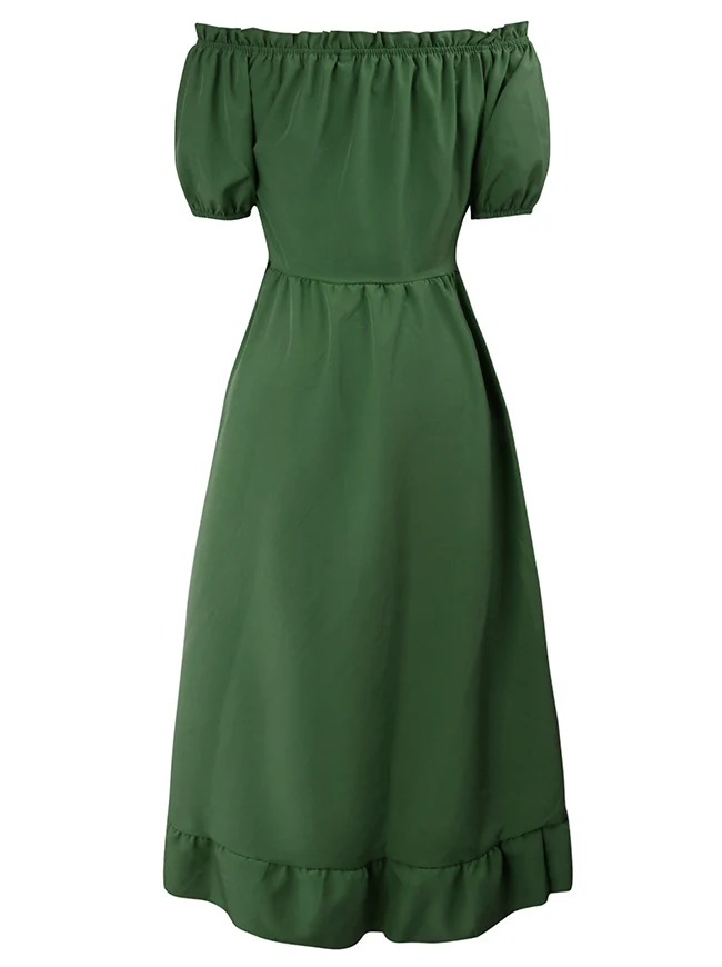 Renaissance-Kostümkleid im Midi-Stil mit schulterfreiem Rüschen- und Kordelzug
