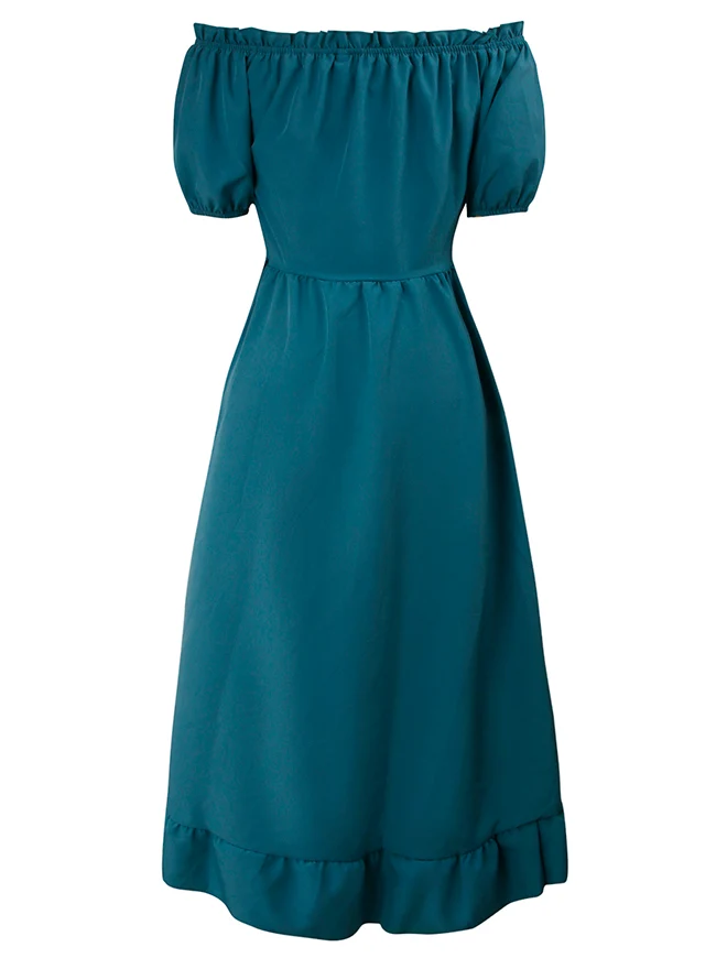 Renaissance-Kostümkleid im Midi-Stil mit schulterfreiem Rüschen- und Kordelzug
