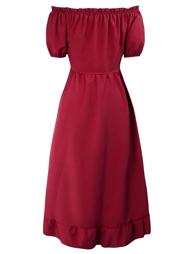 Renaissance-Kostümkleid im Midi-Stil mit schulterfreiem Rüschen- und Kordelzug
