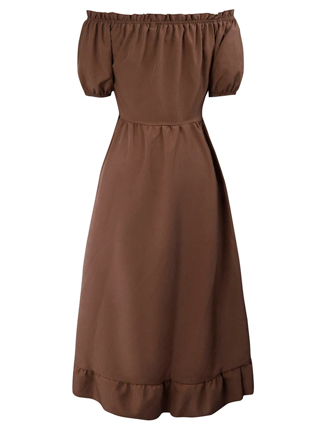 Renaissance-Kostümkleid im Midi-Stil mit schulterfreiem Rüschen- und Kordelzug
