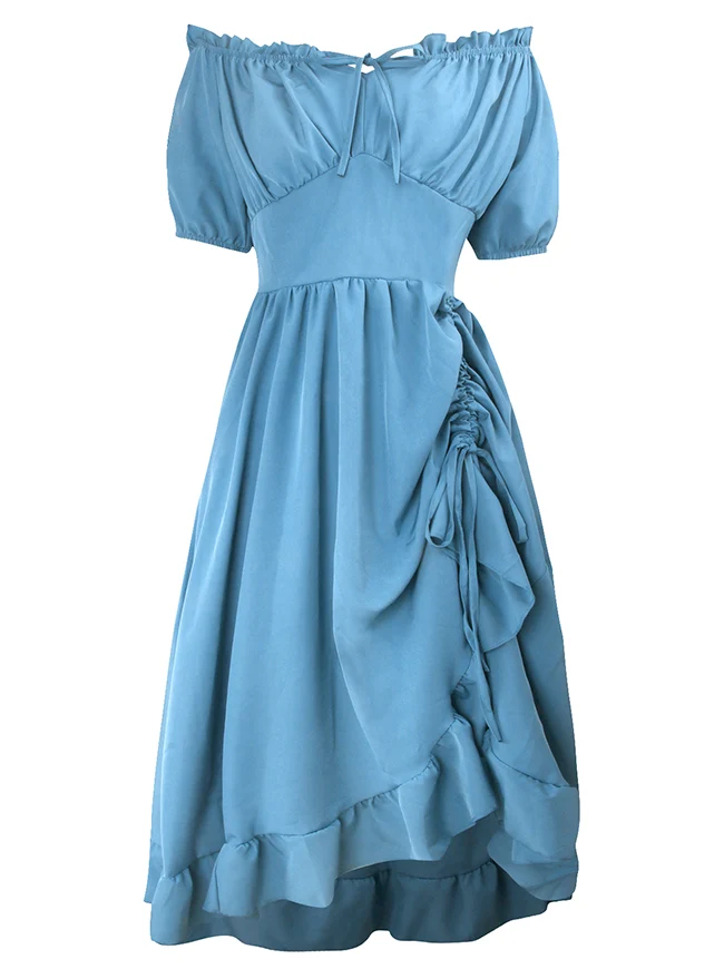 Renaissance-Kostümkleid im Midi-Stil mit schulterfreiem Rüschen- und Kordelzug