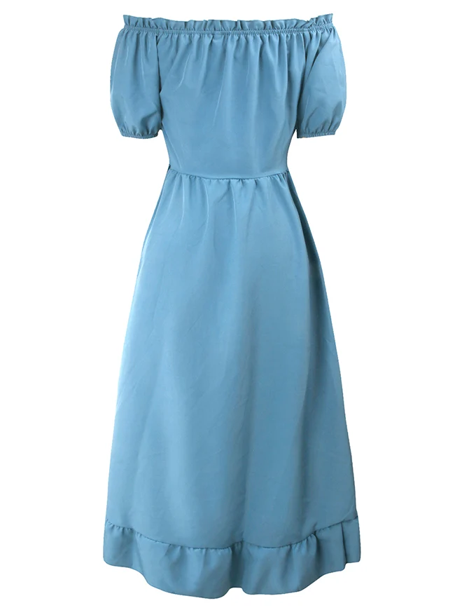 Renaissance-Kostümkleid im Midi-Stil mit schulterfreiem Rüschen- und Kordelzug