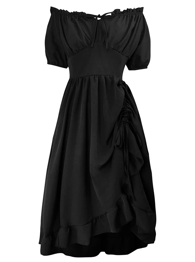 Renaissance-Kostümkleid im Midi-Stil mit schulterfreiem Rüschen- und Kordelzug