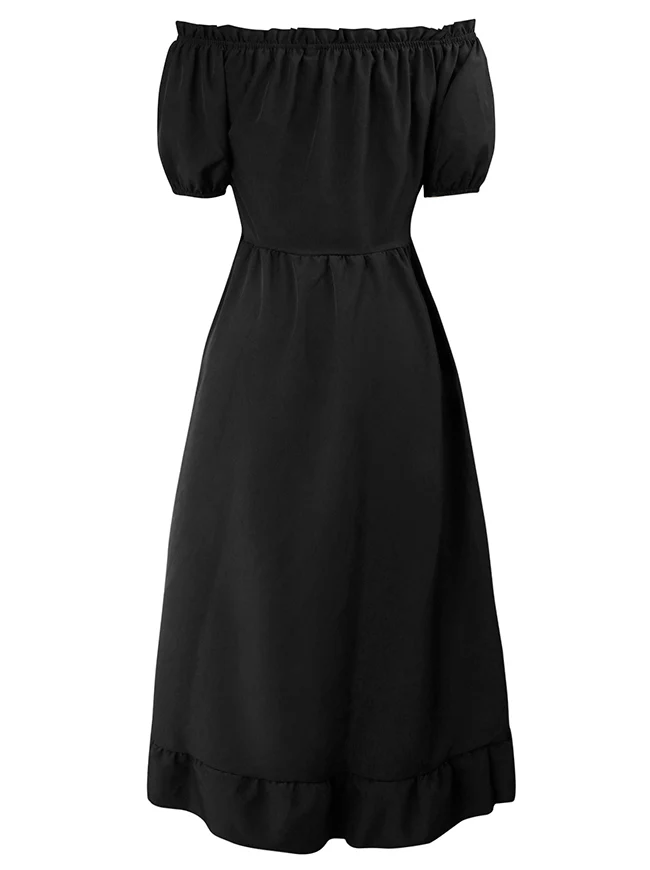 Renaissance-Kostümkleid im Midi-Stil mit schulterfreiem Rüschen- und Kordelzug