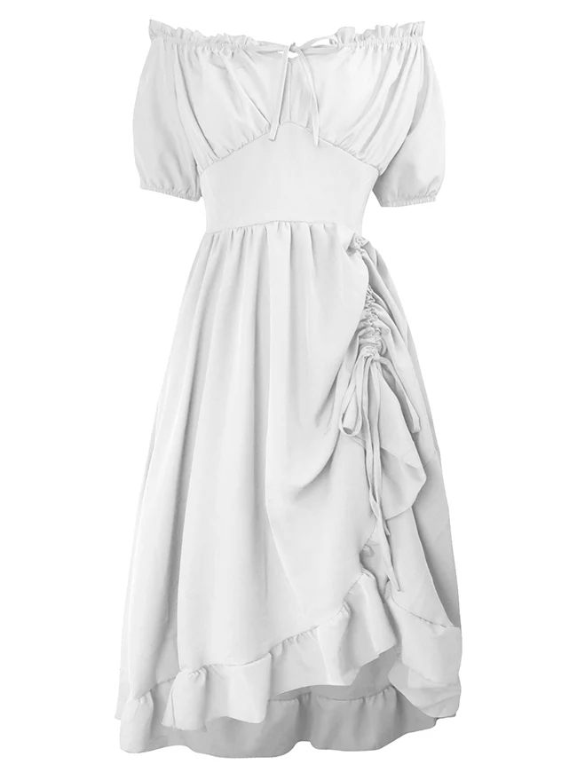 Renaissance-Kostümkleid im Midi-Stil mit schulterfreiem Rüschen- und Kordelzug