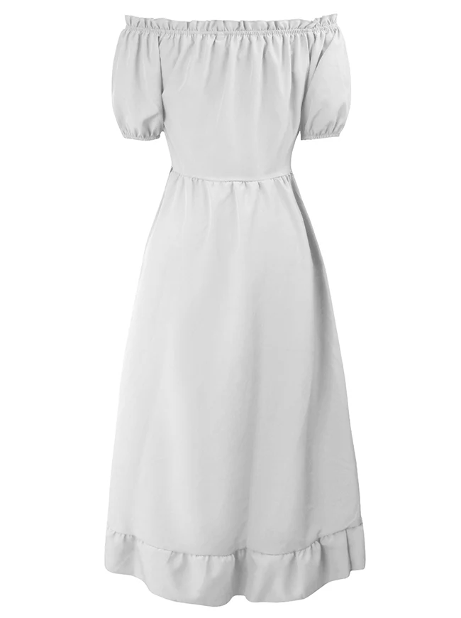 Renaissance-Kostümkleid im Midi-Stil mit schulterfreiem Rüschen- und Kordelzug