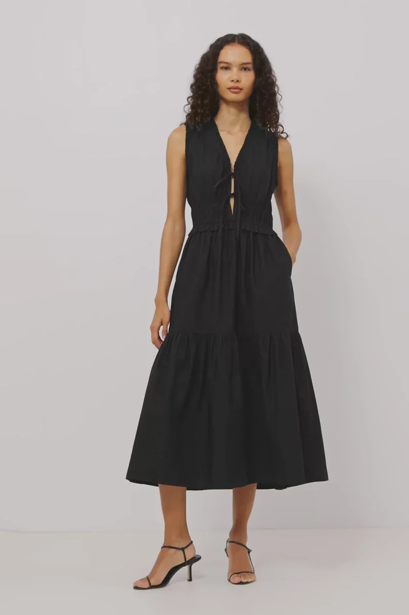 Robe midi étagée à liens Dana
