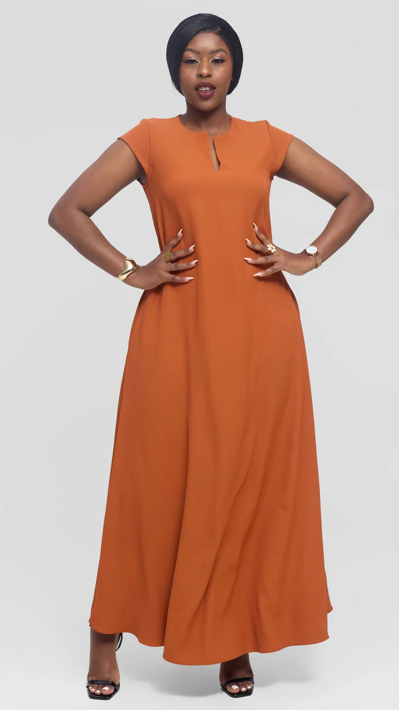 Vivo Zola V-Neck Maxi Dress in Crepe - Rust