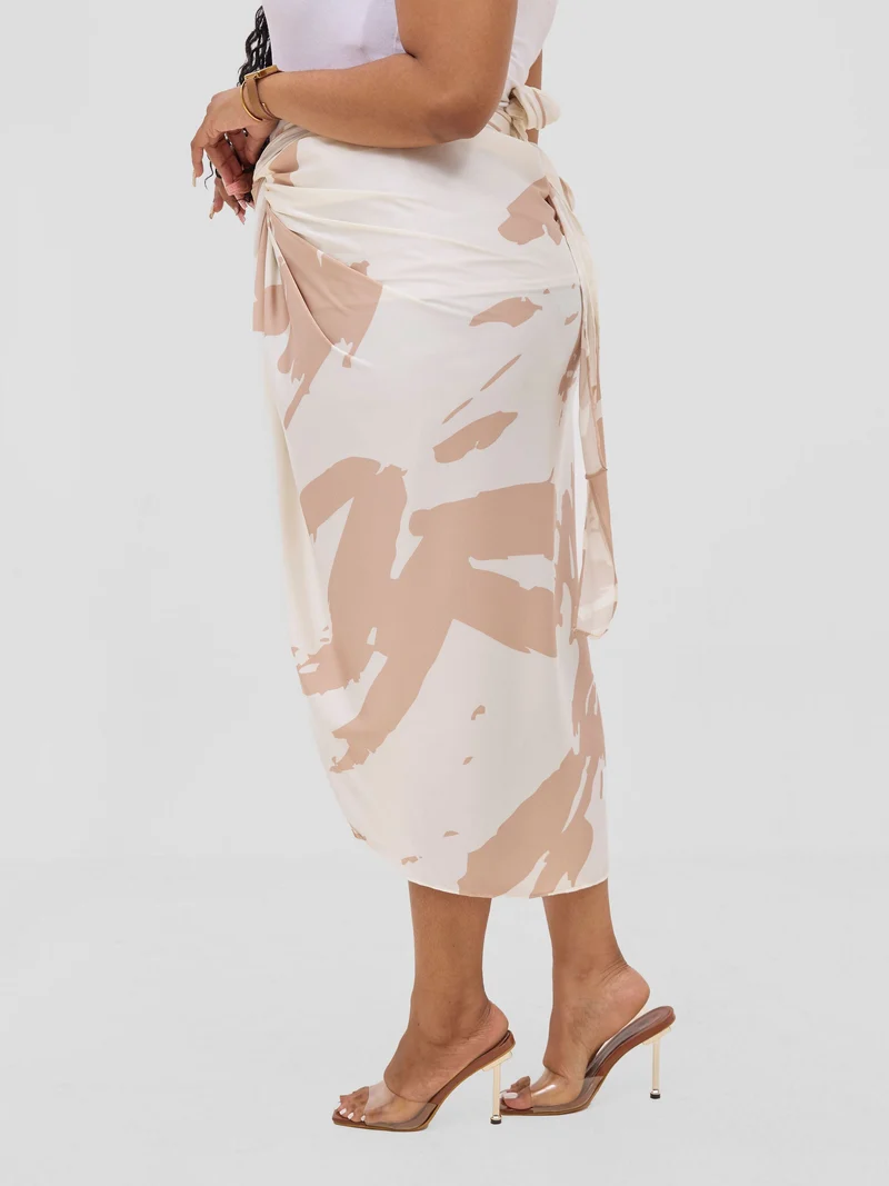 Vivo Beali Sarong Skirt - Cream / Taupe Lea Print