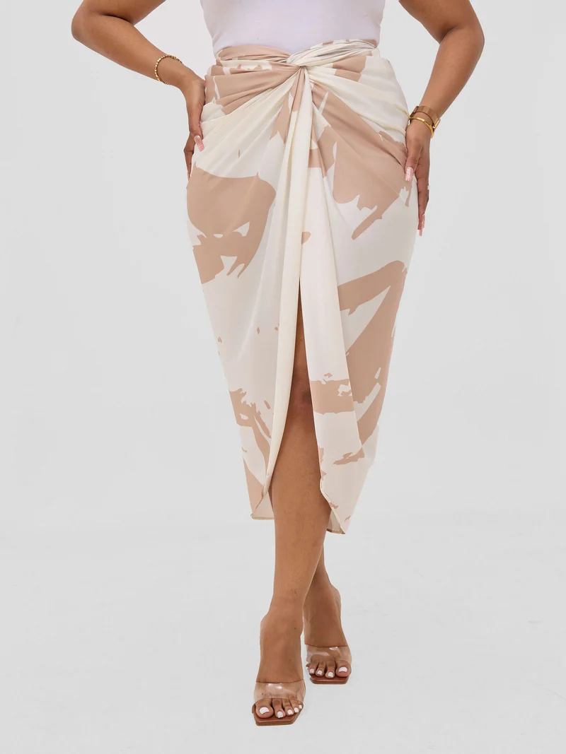 Vivo Beali Sarong Skirt - Cream / Taupe Lea Print