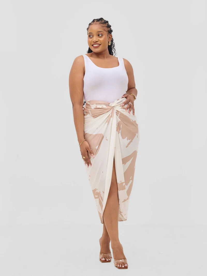 Vivo Beali Sarong Skirt - Cream / Taupe Lea Print