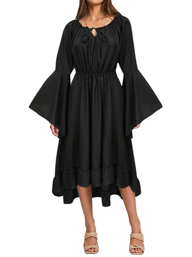 Vintage Renaissance Off Shoulder Glockenärmel High Low Kleid