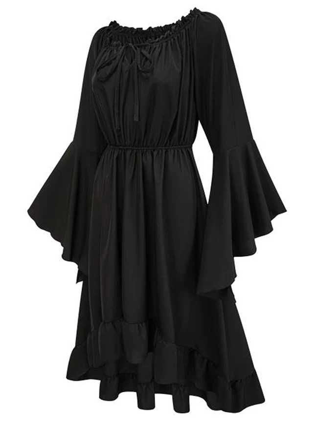 Vintage Renaissance Off Shoulder Glockenärmel High Low Kleid