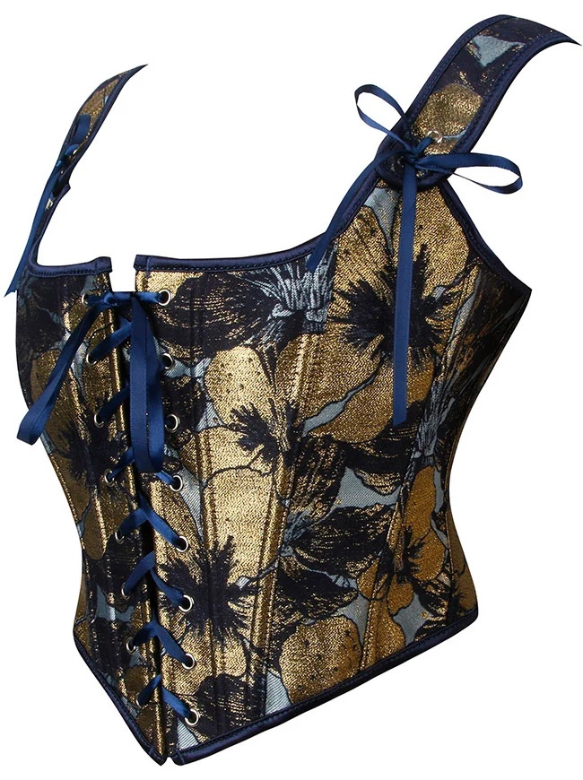 Charmian Damen Vintage Gold Blumendruck U-Ausschnitt Vorne Binden Überbrust Bustier Mieder Korsett