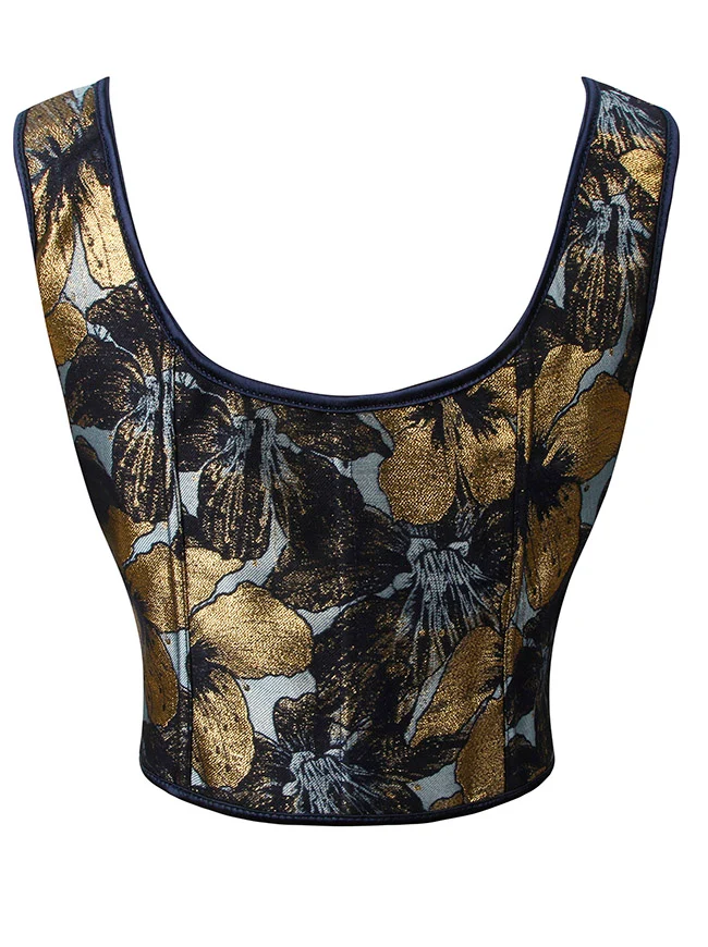 Charmian Damen Vintage Gold Blumendruck U-Ausschnitt Vorne Binden Überbrust Bustier Mieder Korsett