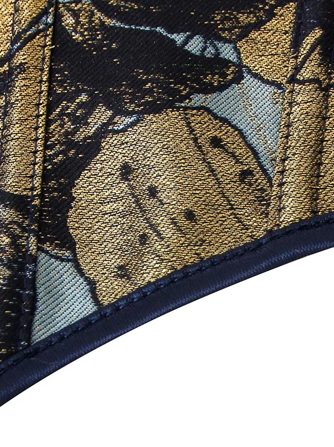Charmian Damen Vintage Gold Blumendruck U-Ausschnitt Vorne Binden Überbrust Bustier Mieder Korsett