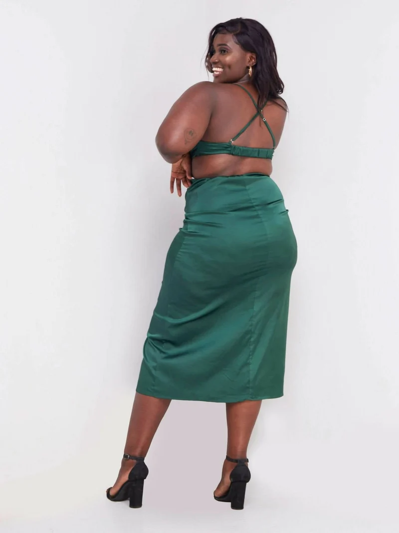 Wsc Pambo Signature The Brand Green Backless Satin Maxi Dress - Green