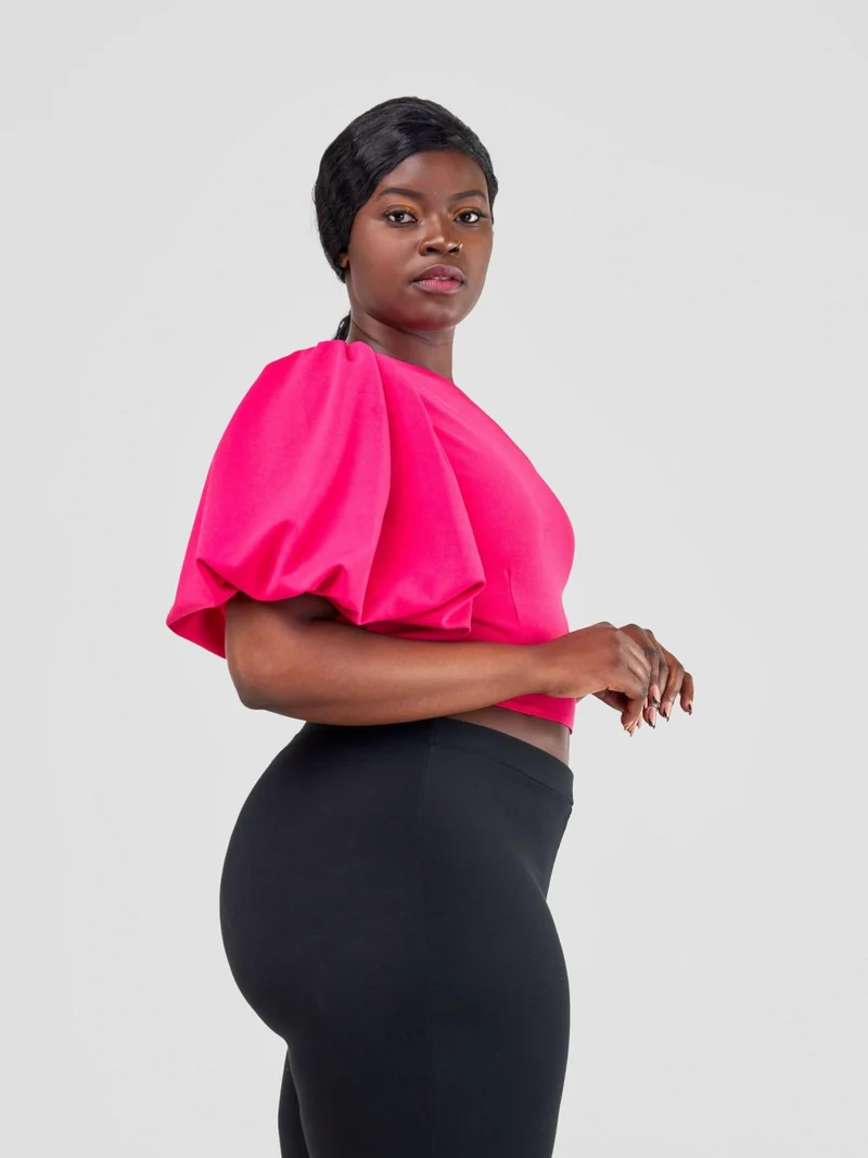 Chic Clique One Hand Ruffle Sleeve Top - Pink