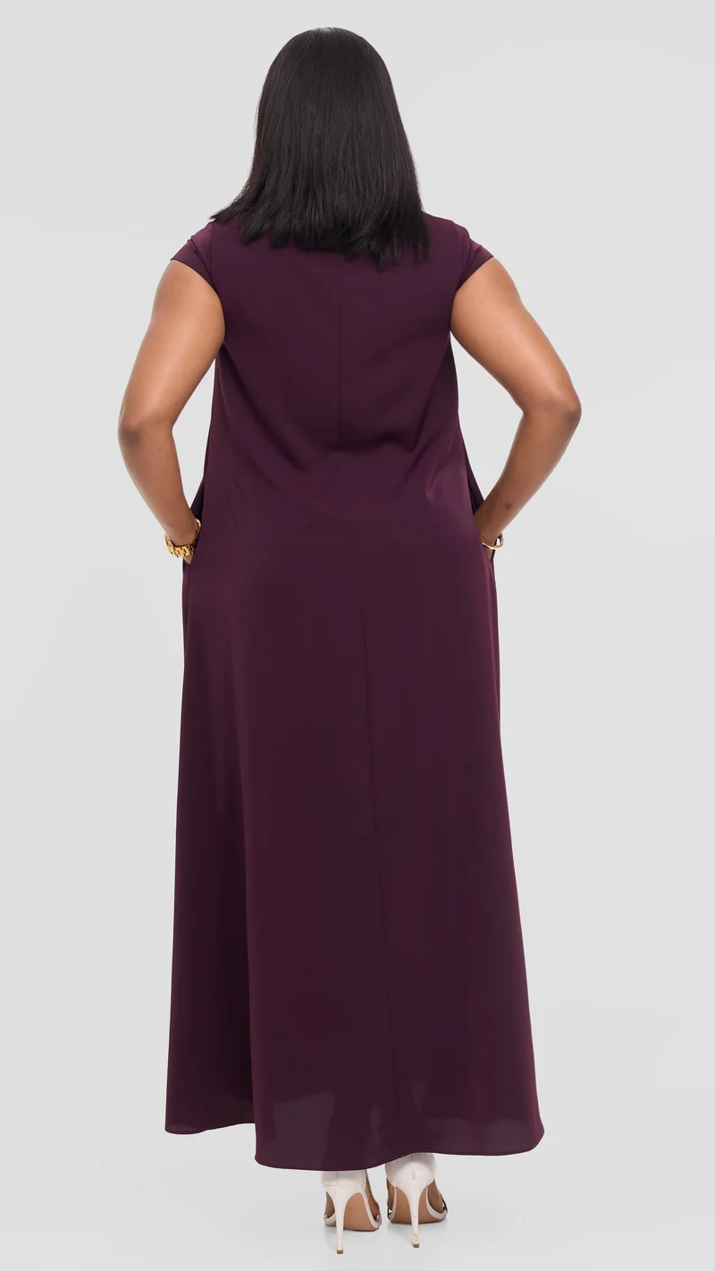 Vivo Basic Round Neck Maxi Dress in Crepe - Mulberry