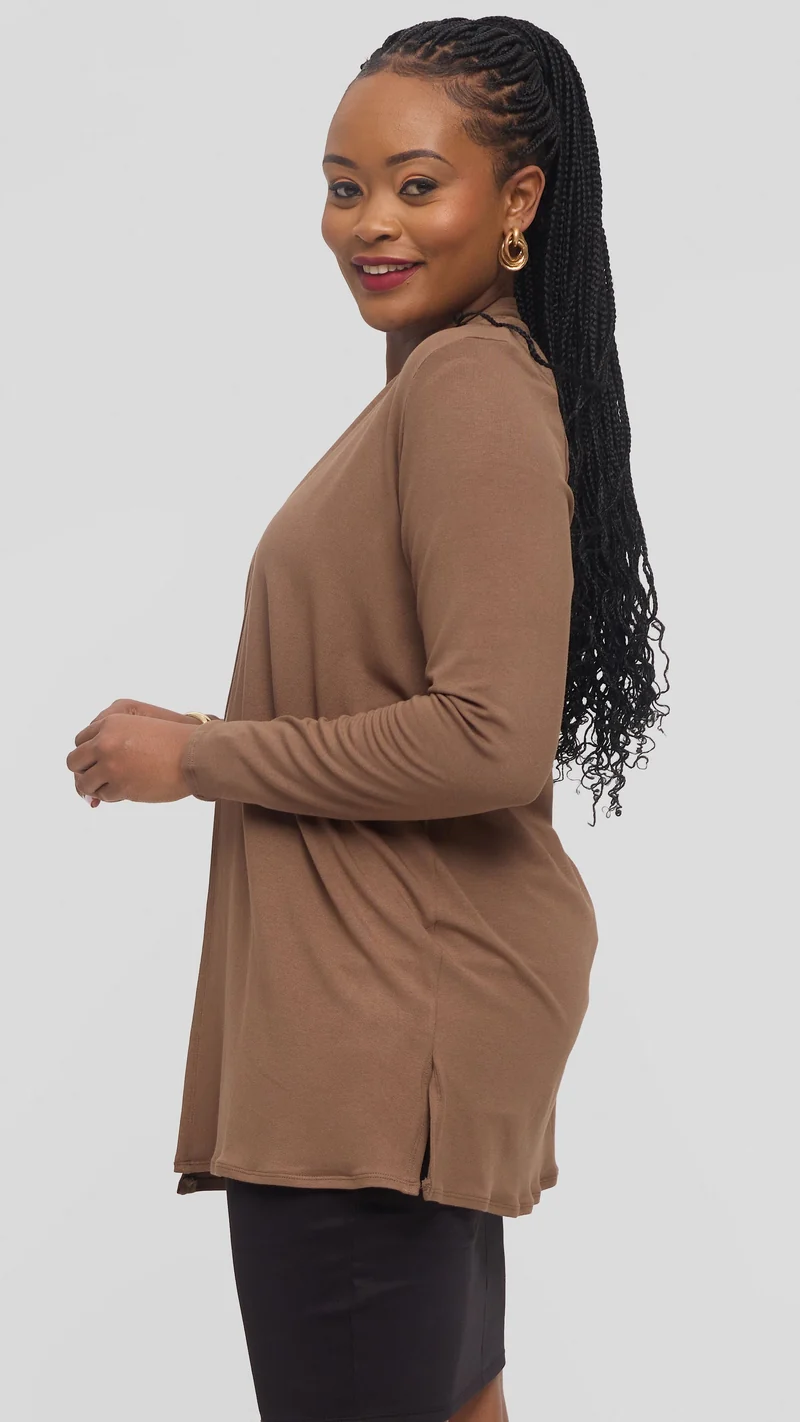 Vivo Basic Leila Short Waterfall in Jersey - Dark Taupe