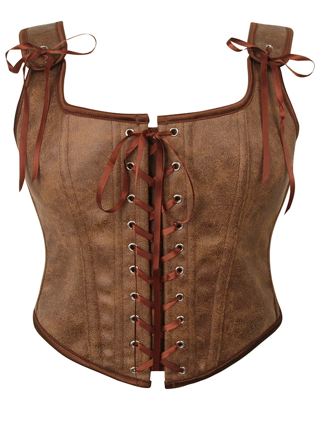 Renaissance-Piratenkostüm aus Wildlederimitat, Überbrust-Bustier-Korsett