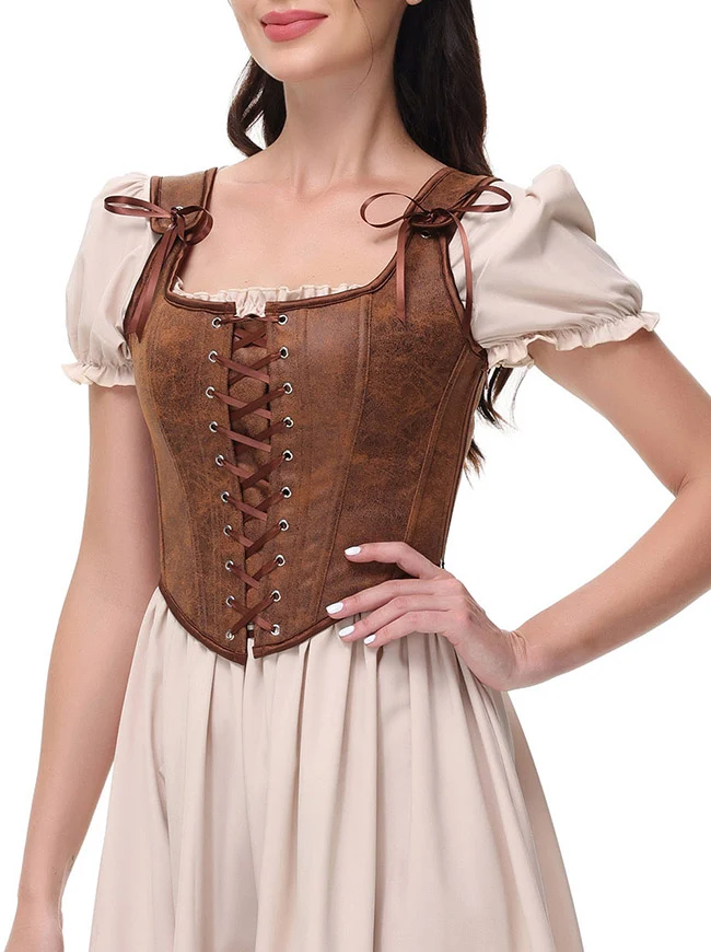 Renaissance-Piratenkostüm aus Wildlederimitat, Überbrust-Bustier-Korsett