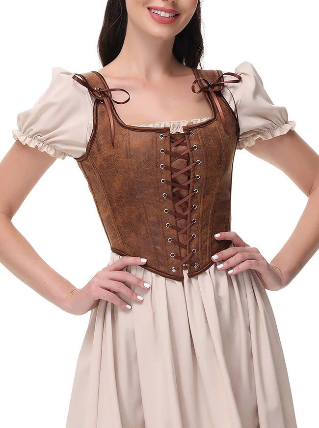 Renaissance-Piratenkostüm aus Wildlederimitat, Überbrust-Bustier-Korsett