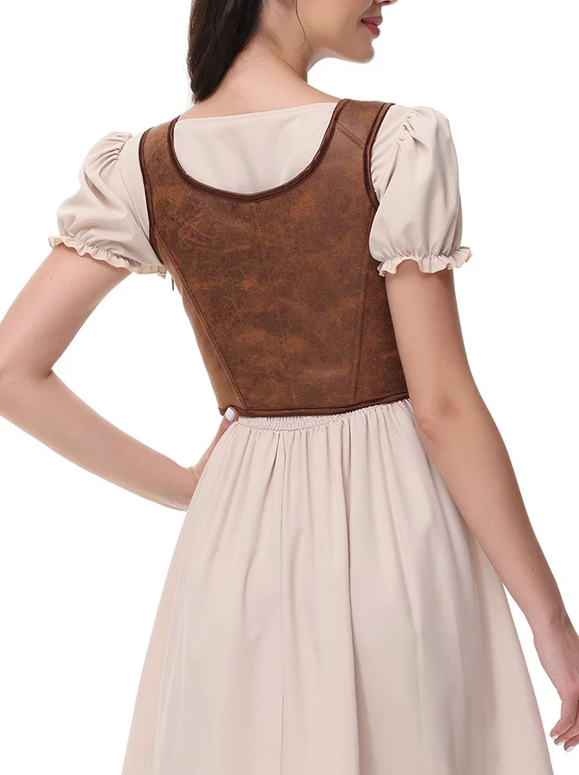 Renaissance-Piratenkostüm aus Wildlederimitat, Überbrust-Bustier-Korsett