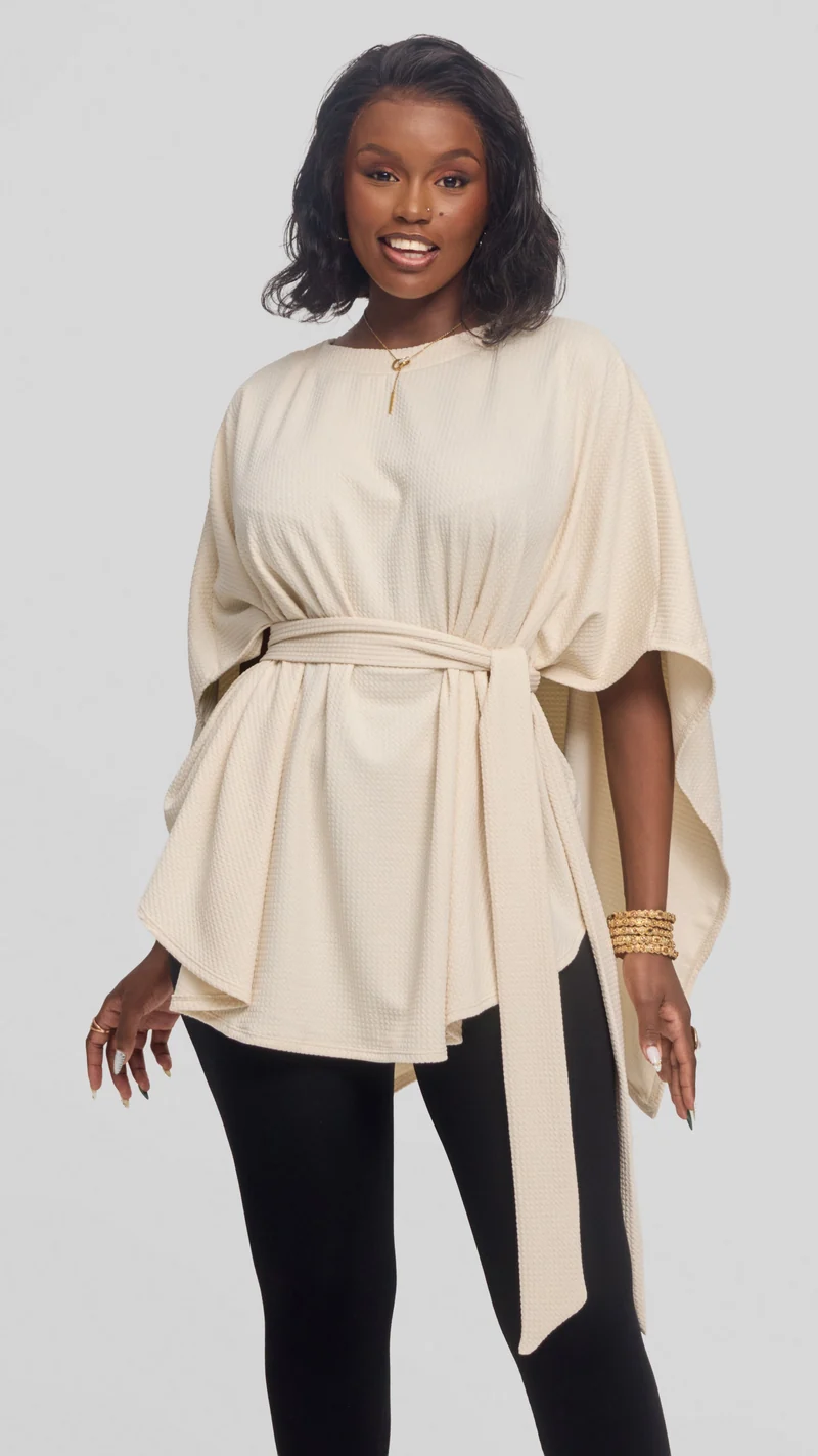 Vivo Cape Poncho in Stretch Rib - Off White