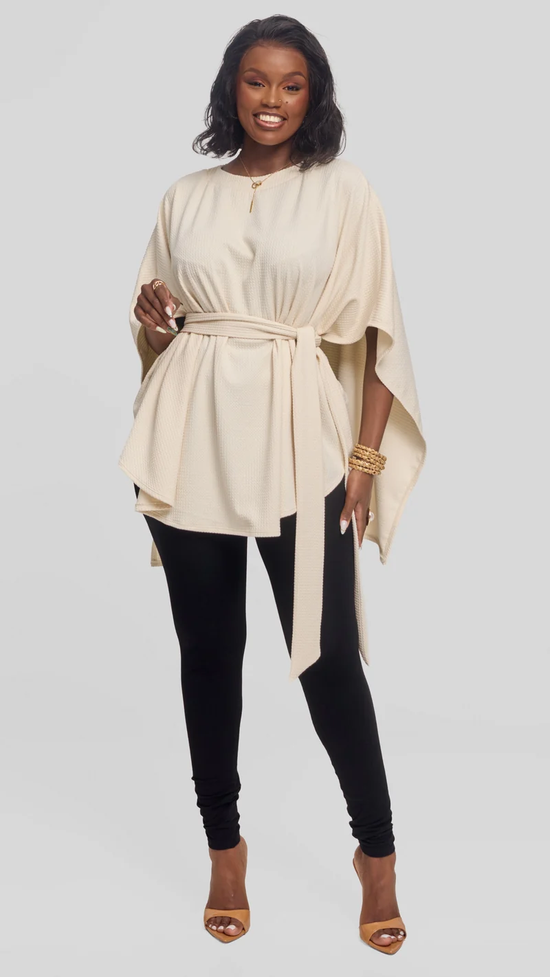 Vivo Cape Poncho in Stretch Rib - Off White