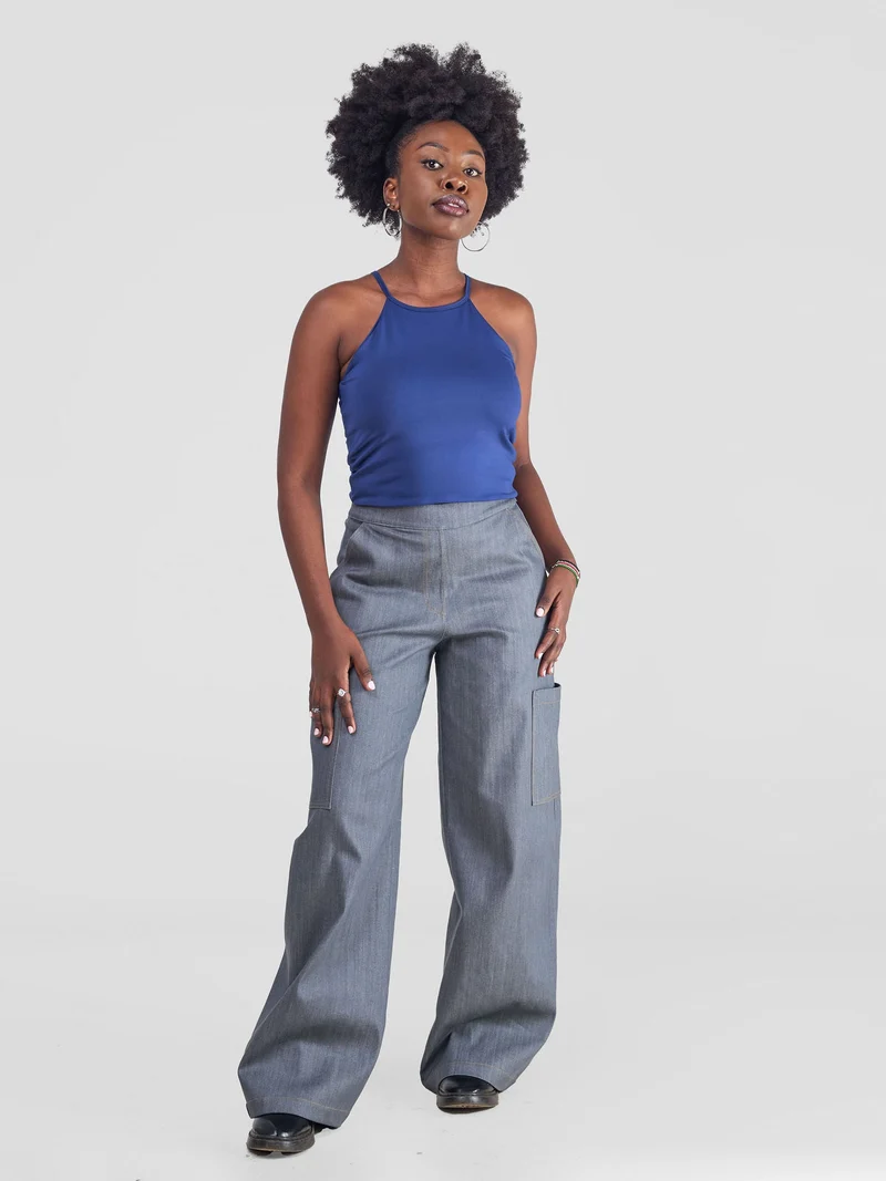 Zoya Yuni Halter Midriff Top - Navy Blue