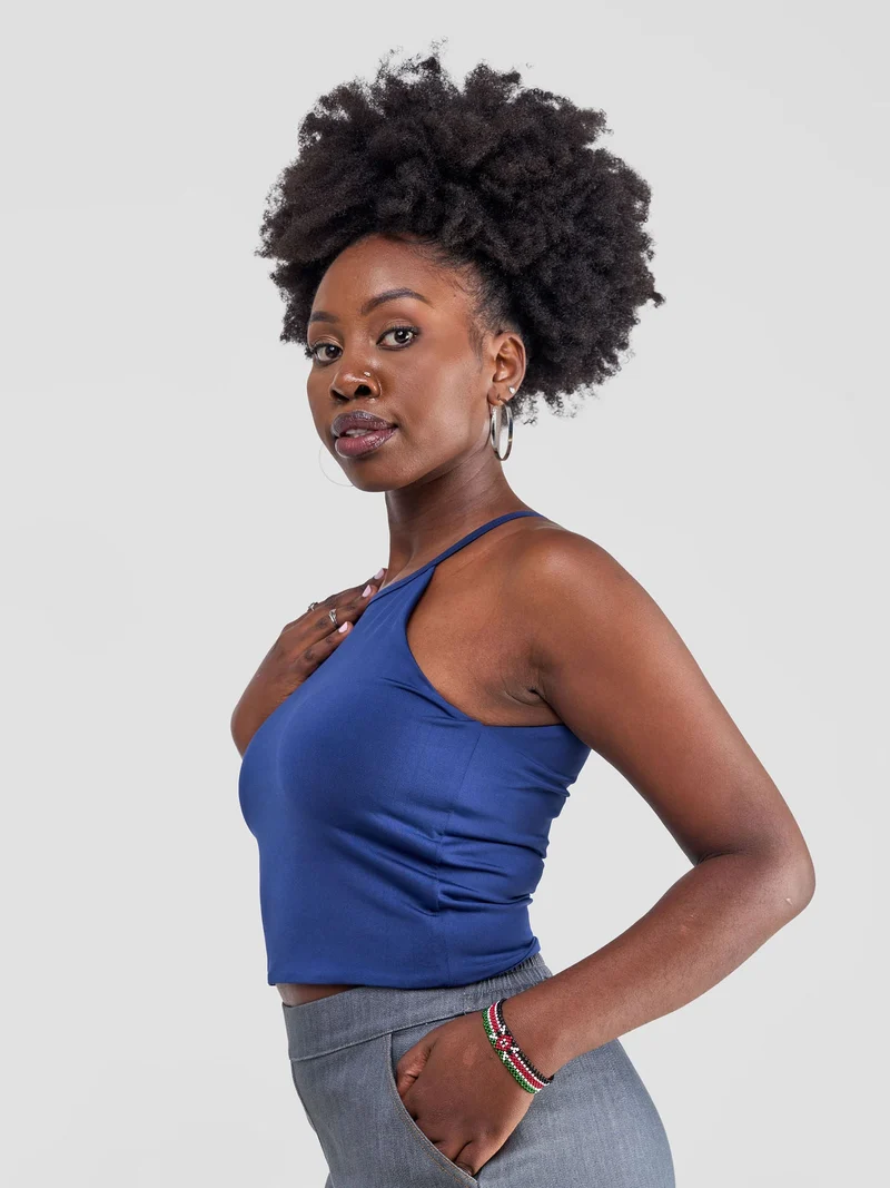 Zoya Yuni Halter Midriff Top - Navy Blue
