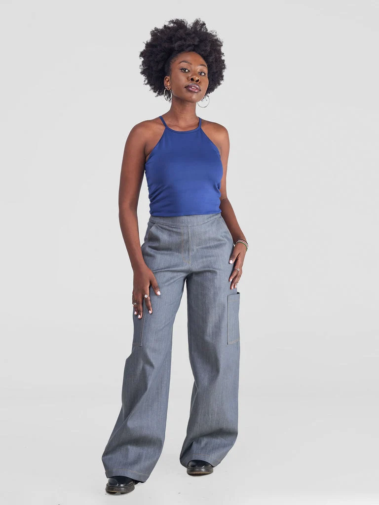 Zoya Yuni Halter Midriff Top - Navy Blue