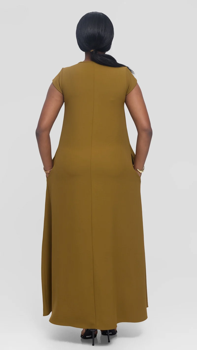 Vivo Zola V-Neck Maxi Dress in Crepe - Olive