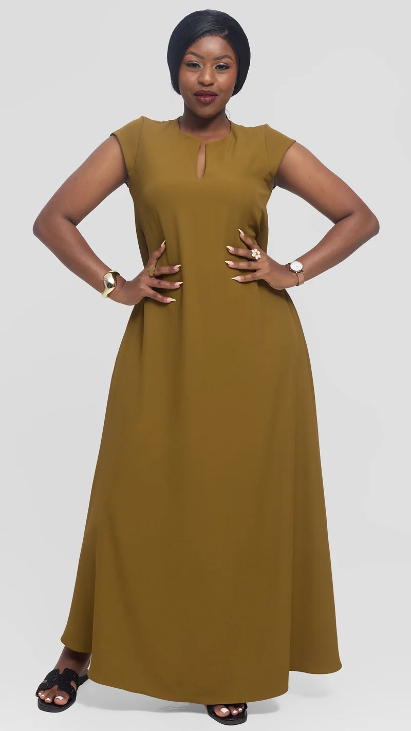 Vivo Zola V-Neck Maxi Dress in Crepe - Olive