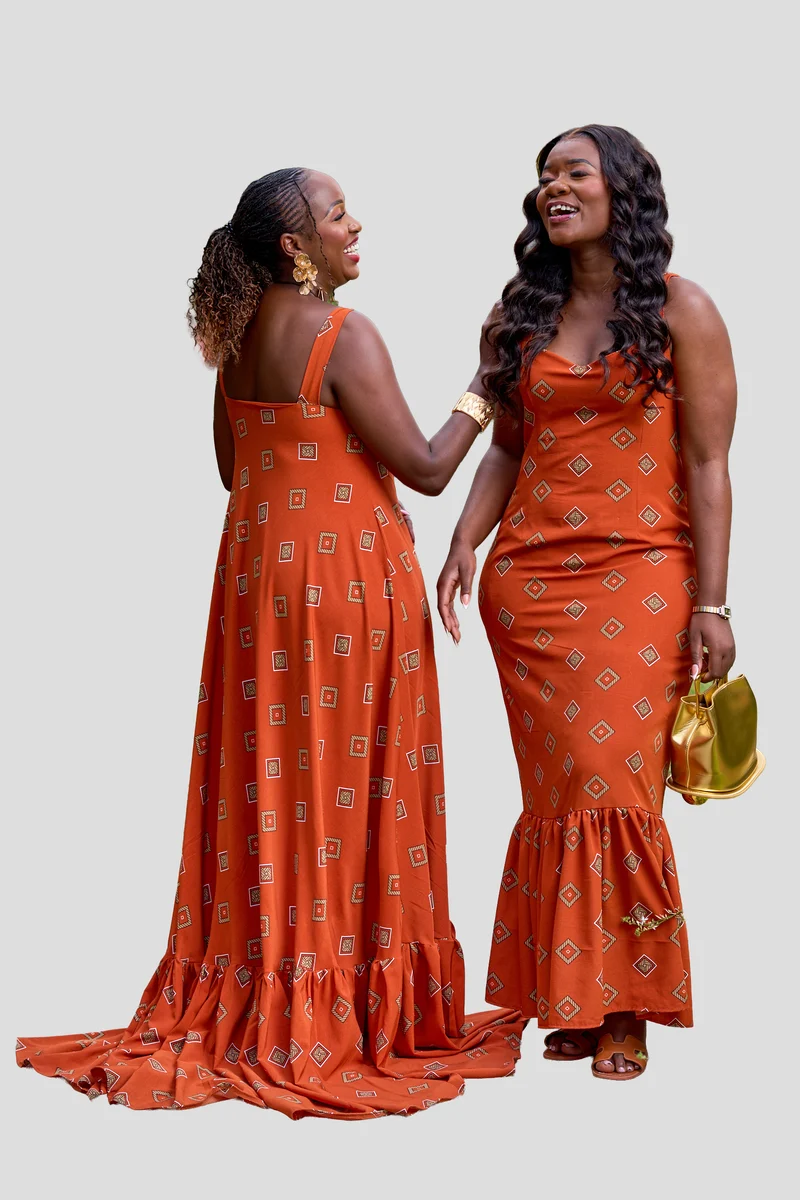 Kakiba Collections Wanjiku Fitted Dress - Orange