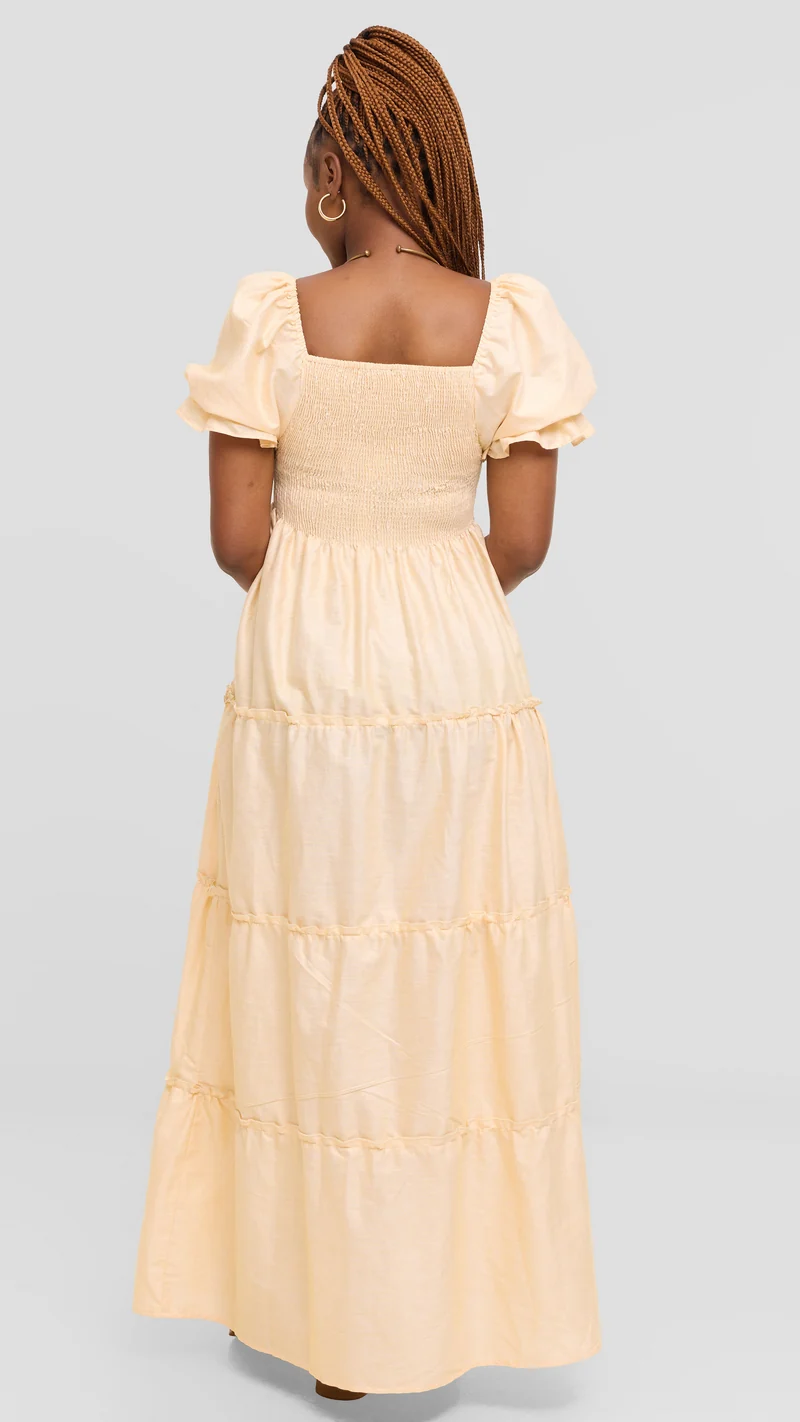 Safari by Vivo Shirred Top Maxi Dress in Kikoy Blend - Cream