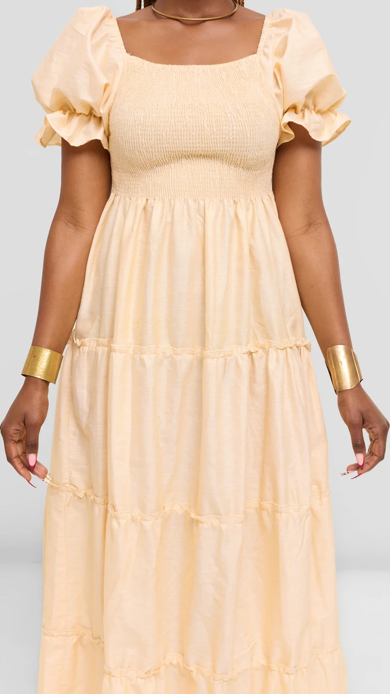 Safari by Vivo Shirred Top Maxi Dress in Kikoy Blend - Cream