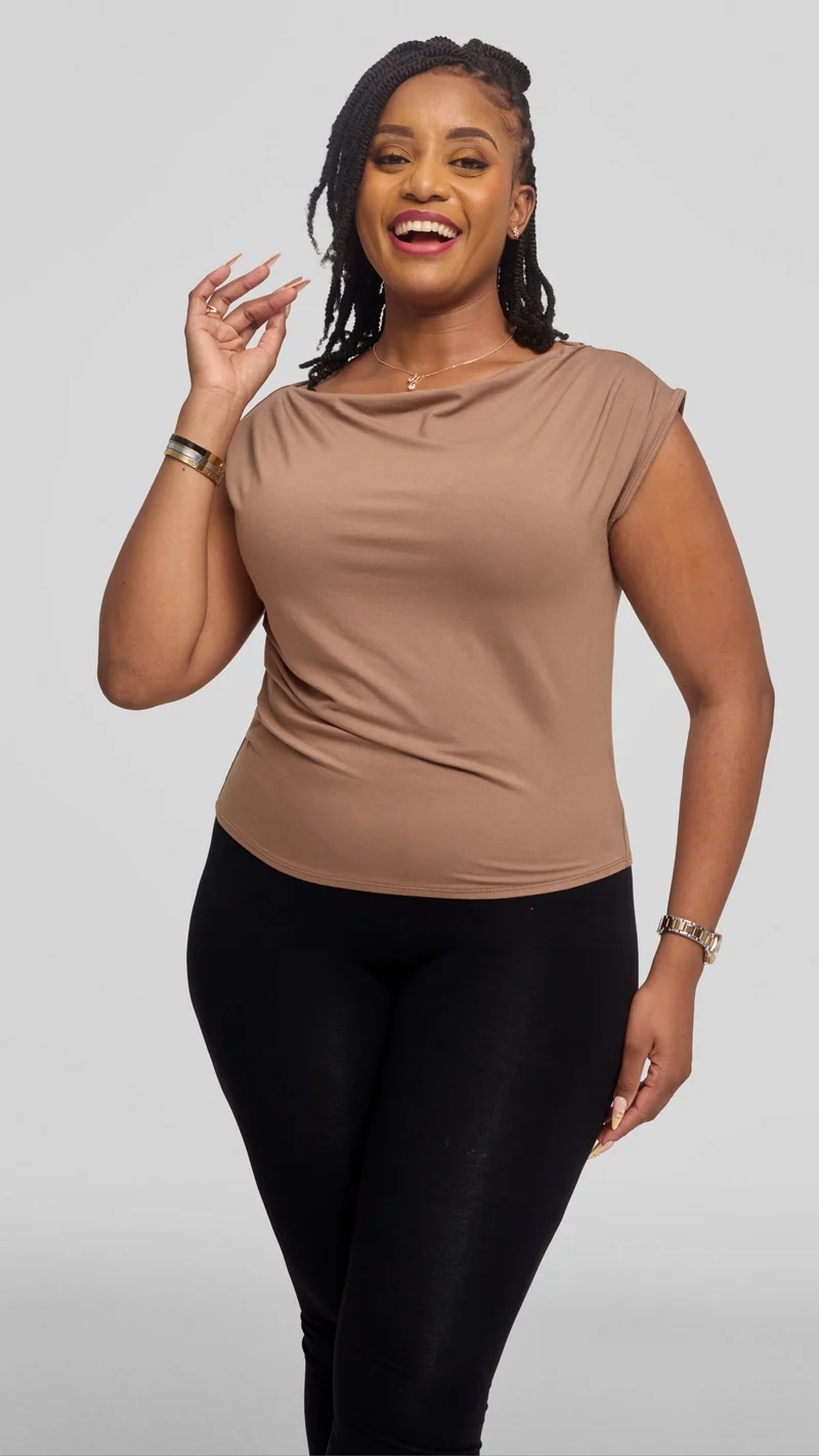 Vivo Side Pleat Top in Jersey - Dark Taupe