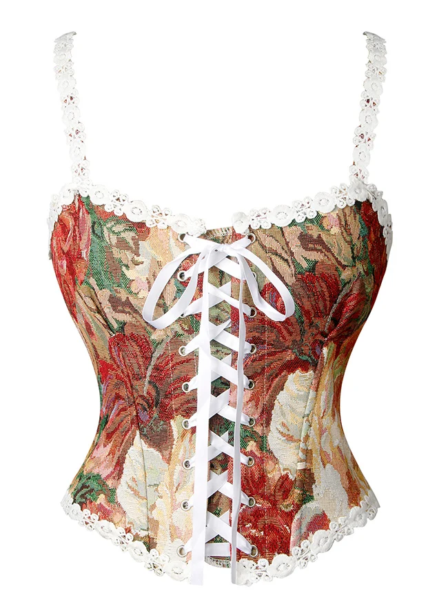 Charmian Damen Vintage Blumen-Jacquard Schnür-Renaissance-Korsett-Top