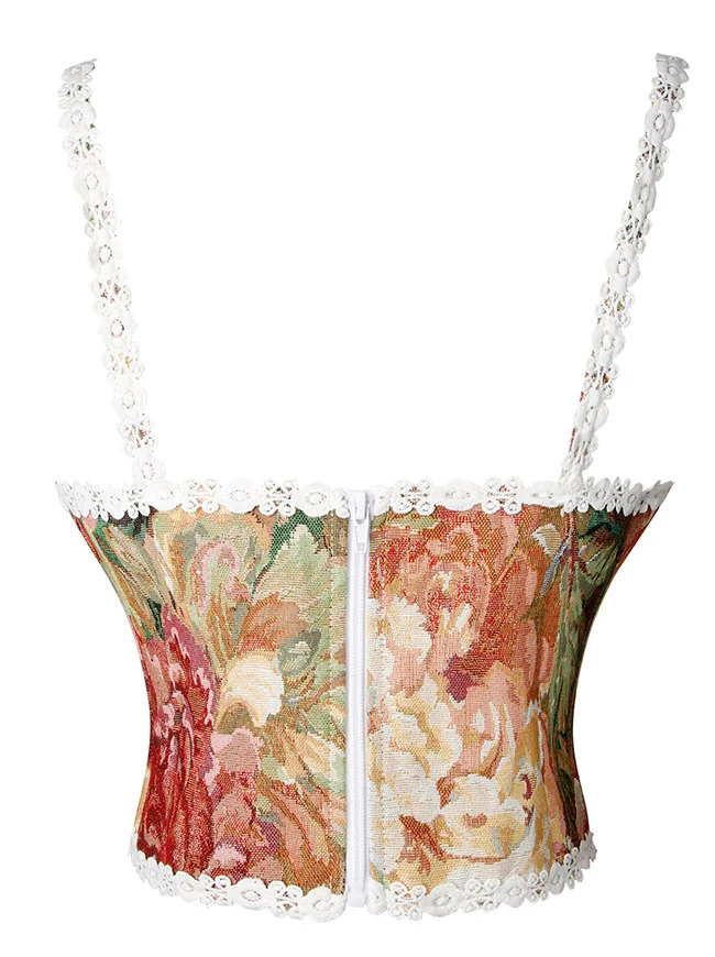 Charmian Damen Vintage Blumen-Jacquard Schnür-Renaissance-Korsett-Top