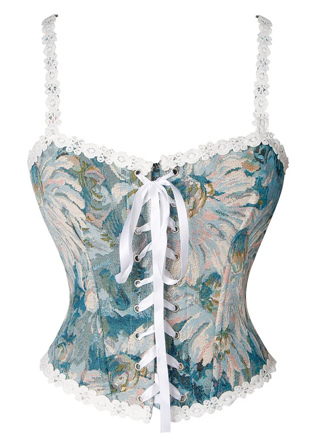 Charmian Damen Vintage Blumen-Jacquard Schnür-Renaissance-Korsett-Top