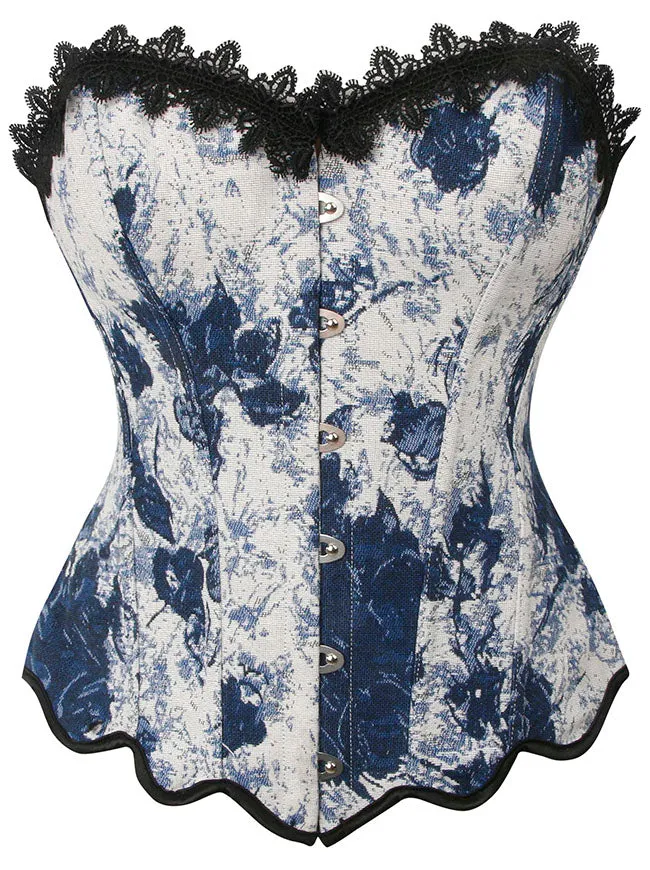 Elegantes Renaissance-Korsett-Top für Damen mit floralem Muster und Spitzenbesatz