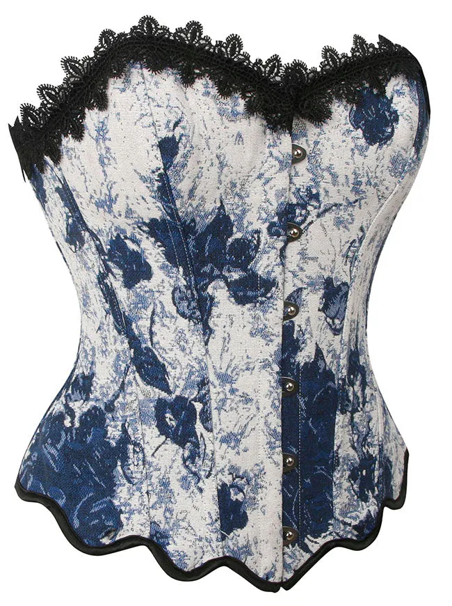 Elegantes Renaissance-Korsett-Top für Damen mit floralem Muster und Spitzenbesatz