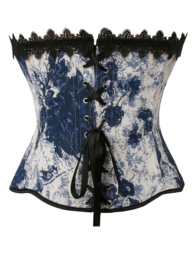 Elegantes Renaissance-Korsett-Top für Damen mit floralem Muster und Spitzenbesatz
